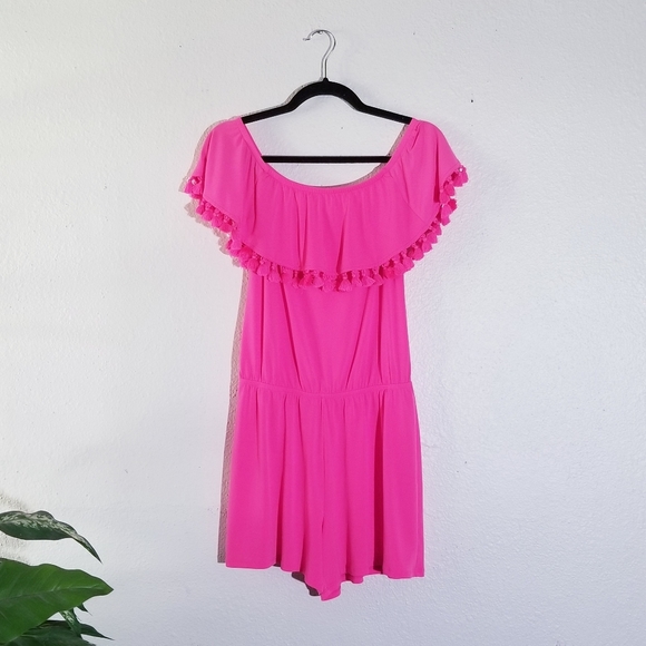 LILLY PULITZER La Fortuna Off-The-Shoulder Romper Pink Small - Picture 7 of 12